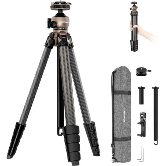 neewer lt35 61" carbon fiber travel tripod， with 360&deg; panorama ball head _ black